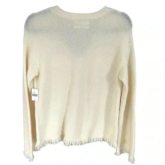 Anthropologie Joy Sweater Fringe Cream VNeck Wool Blend - Picture 5 of 7